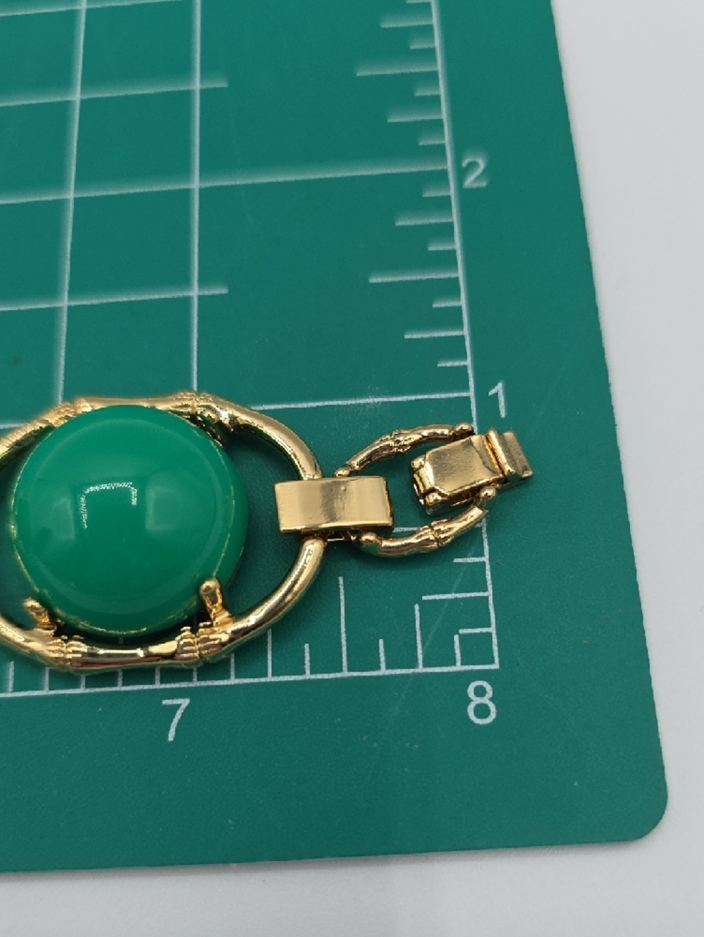 Stella & Dot Gold Bamboo Link Bracelet Green Cabochon Statement Jewelry 6.5-7.5” - Picture 4 of 9
